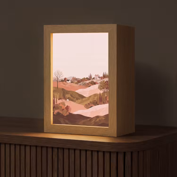 Heuvellandschap - Grafisch - Terracotta Light Box met kabel (Tafellamp) klein -z3d_website