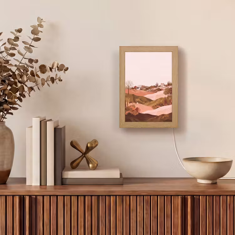 Heuvellandschap - Grafisch - Terracotta Light Box met kabel (Tafellamp) klein -sfeer2