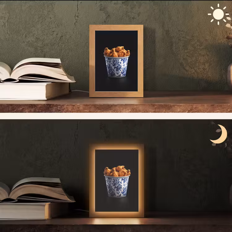 Kip - Bucket - Delfts blauw - Lekker Light Box met kabel (Tafellamp) klein -sfeer3