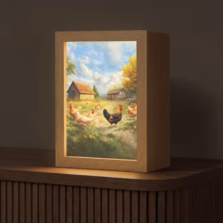 Kippen - Landelijke rust - Natuur Light Box met kabel (Tafellamp) klein -z3d_website