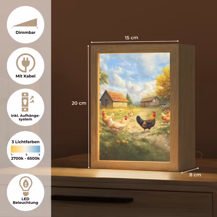 Kippen - Landelijke rust - Natuur Light Box met kabel (Tafellamp) klein -USP_DE