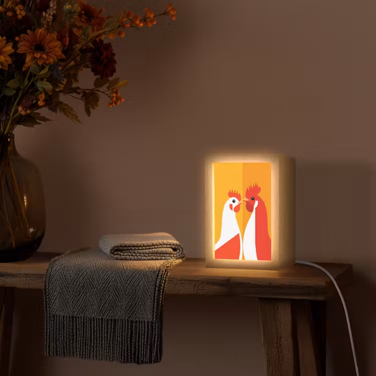 Kippen - Oranje - Vlakken Light Box met kabel (Tafellamp) klein -sfeer4