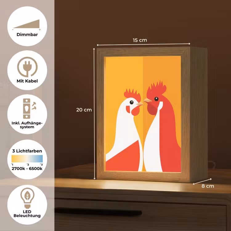 Kippen - Oranje - Vlakken Light Box met kabel (Tafellamp) klein -USP_DE