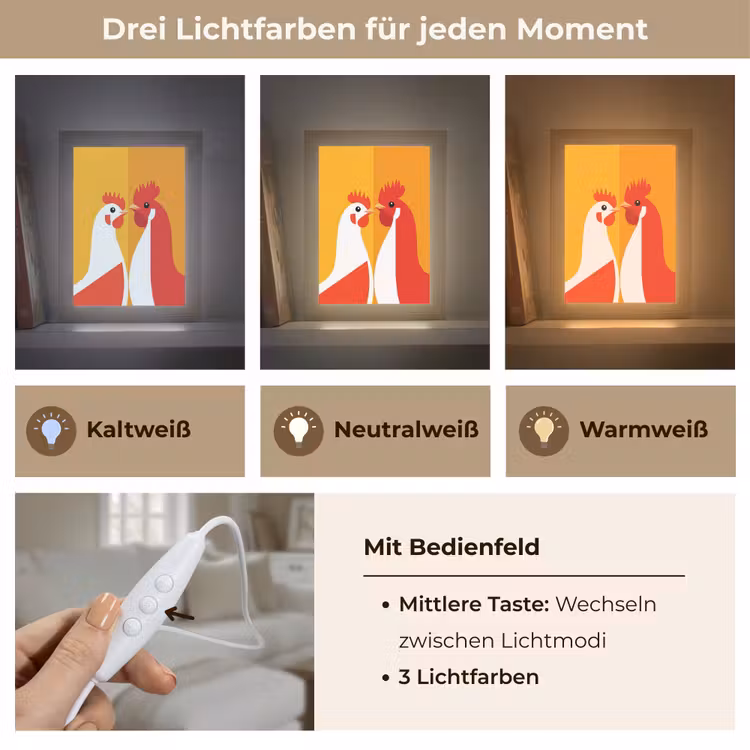 Kippen - Oranje - Vlakken Light Box met kabel (Tafellamp) klein -USP_lichtkleurDE