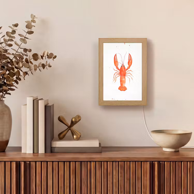 Kreeft - Waterverf - Aquarel - Oranje Light Box met kabel (Tafellamp) klein -sfeer2