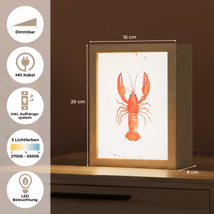 Kreeft - Waterverf - Aquarel - Oranje Light Box met kabel (Tafellamp) klein -USP_DE