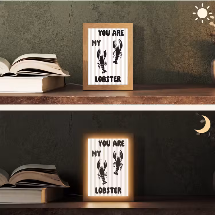 Lobster - Beige - Minimalistisch Light Box met kabel (Tafellamp) klein -sfeer3
