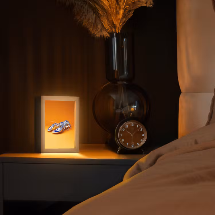 Kreeft - Delftsblauw - Schild - Stoer - Oranje Light Box met kabel (Tafellamp) klein -sfeer1