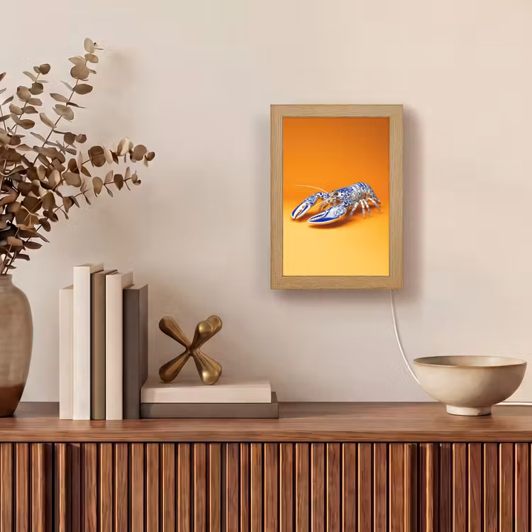 Kreeft - Delftsblauw - Schild - Stoer - Oranje Light Box met kabel (Tafellamp) klein -sfeer2