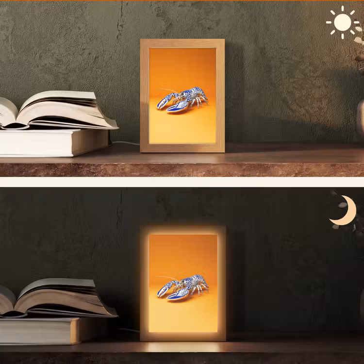 Kreeft - Delftsblauw - Schild - Stoer - Oranje Light Box met kabel (Tafellamp) klein -sfeer3