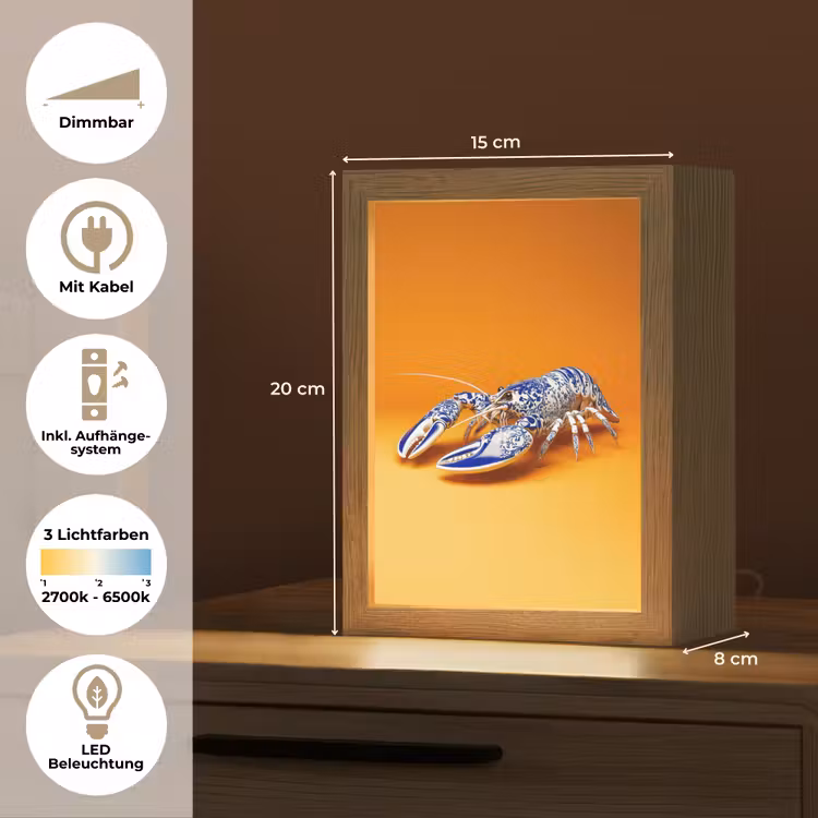 Kreeft - Delftsblauw - Schild - Stoer - Oranje Light Box met kabel (Tafellamp) klein -USP_DE