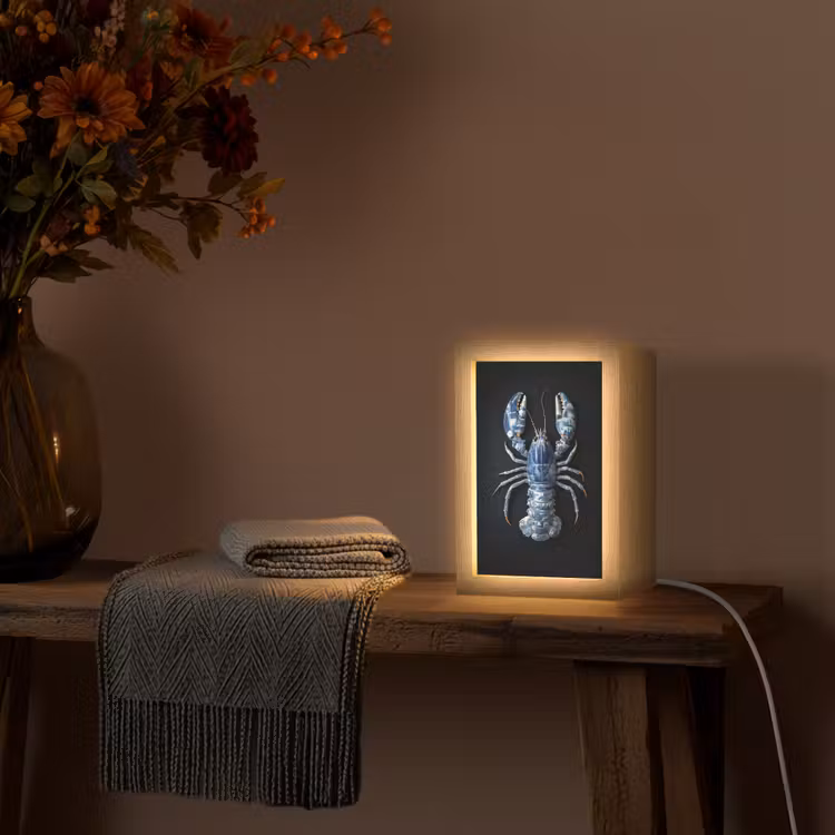 Kreeft - Delftsblauw - Schild - Stoer Light Box met kabel (Tafellamp) klein -sfeer4