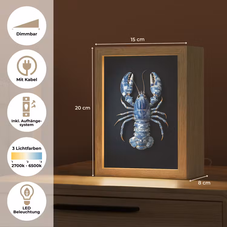 Kreeft - Delftsblauw - Schild - Stoer Light Box met kabel (Tafellamp) klein -USP_DE