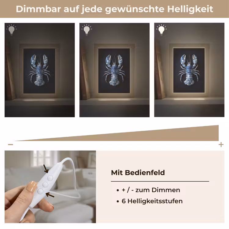Kreeft - Delftsblauw - Schild - Stoer Light Box met kabel (Tafellamp) klein -USP_dimbaarDE