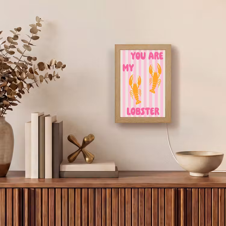 Lobster - Love - Valentijn Light Box met kabel (Tafellamp) klein -sfeer2