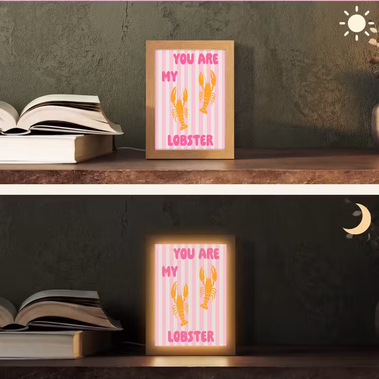 Lobster - Love - Valentijn Light Box met kabel (Tafellamp) klein -sfeer3