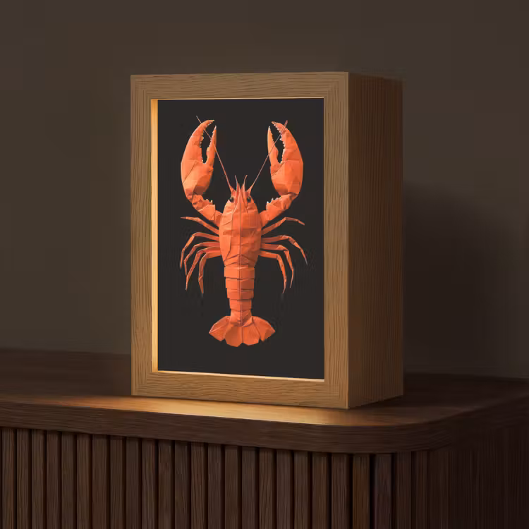 Kreeft - Papier - Origami papier - Rood Light Box met kabel (Tafellamp) klein -z3d_website