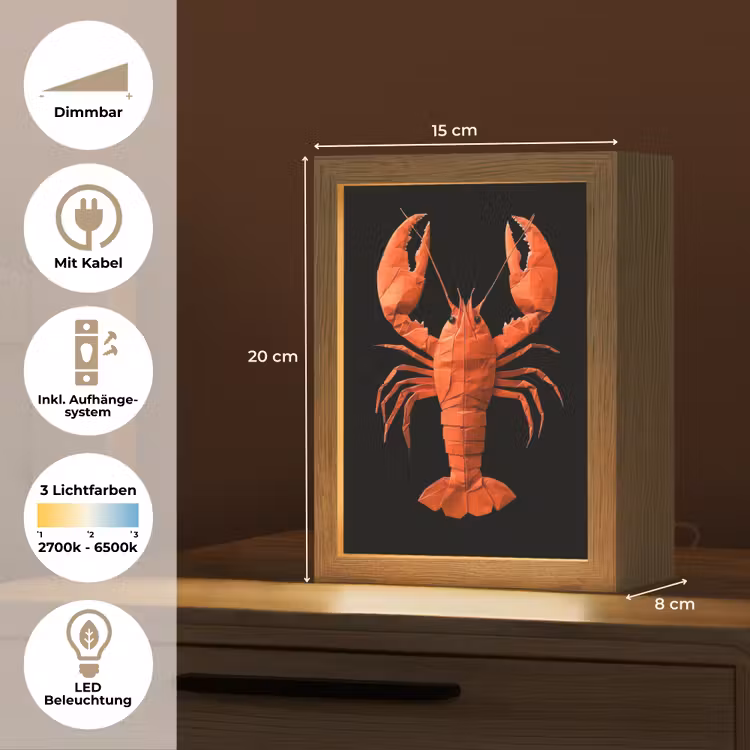 Kreeft - Papier - Origami papier - Rood Light Box met kabel (Tafellamp) klein -USP_DE
