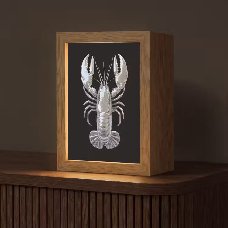 Kreeft - Zilver - Metallic - Luxe Light Box met kabel (Tafellamp) klein -z3d_website