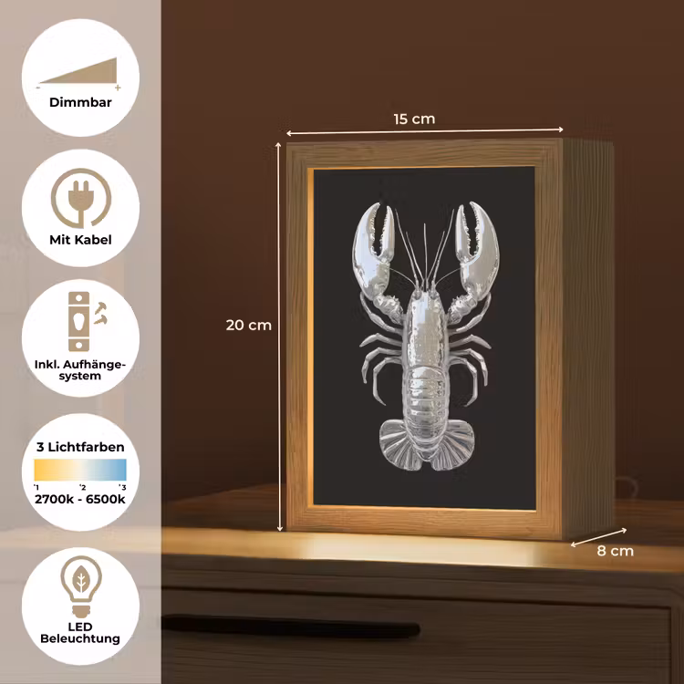 Kreeft - Zilver - Metallic - Luxe Light Box met kabel (Tafellamp) klein -USP_DE