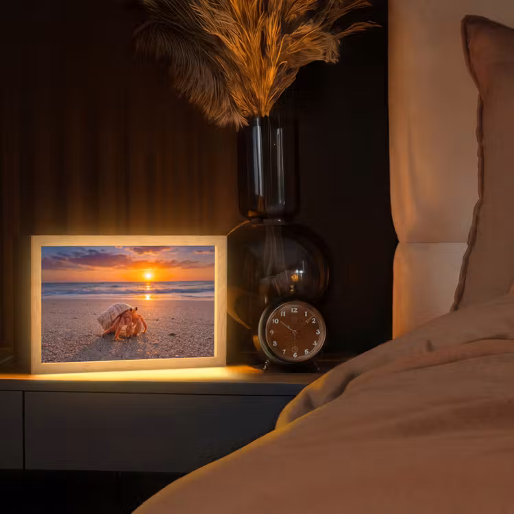 Kreeft - Strand - Natuur - Zonsondergang - Oranje Light Box met kabel (Tafellamp) klein -sfeer1