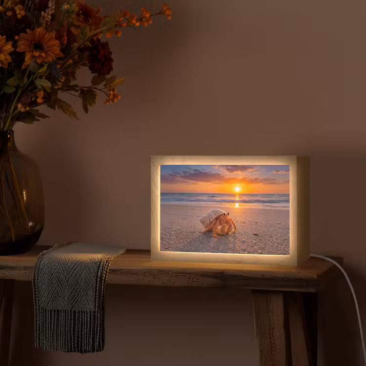 Kreeft - Strand - Natuur - Zonsondergang - Oranje Light Box met kabel (Tafellamp) klein -sfeer4