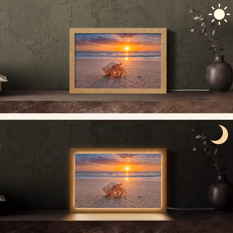 Kreeft - Strand - Natuur - Zonsondergang - Oranje Light Box met kabel (Tafellamp) klein -sfeer3
