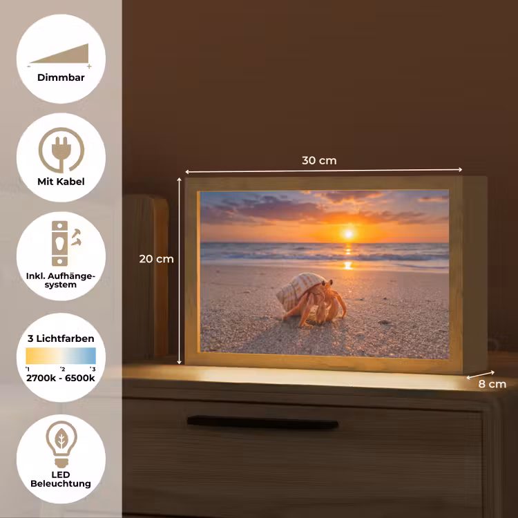 Kreeft - Strand - Natuur - Zonsondergang - Oranje Light Box met kabel (Tafellamp) klein -USP_DE
