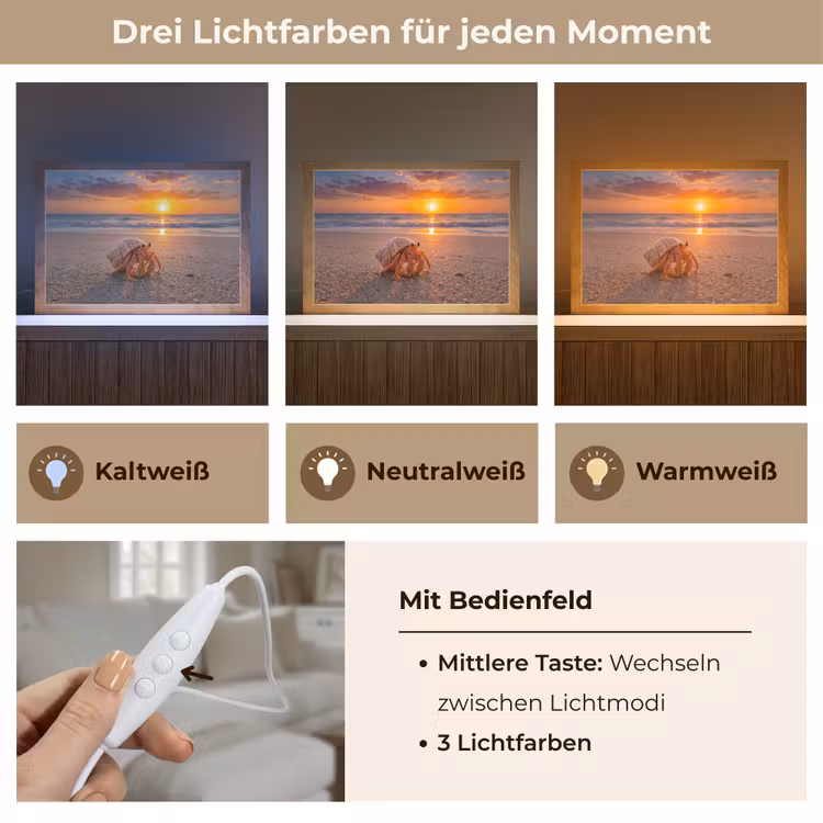 Kreeft - Strand - Natuur - Zonsondergang - Oranje Light Box met kabel (Tafellamp) klein -USP_lichtkleurDE