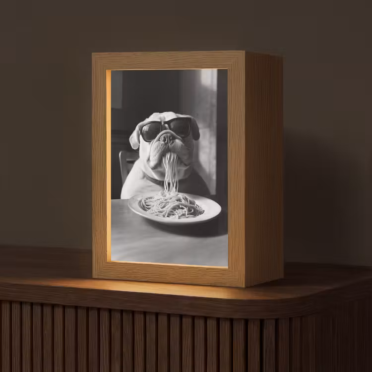 Hond - Bulldog - Pasta - Bril - Stoer - Dieren Light Box met kabel (Tafellamp) klein -z3d_website