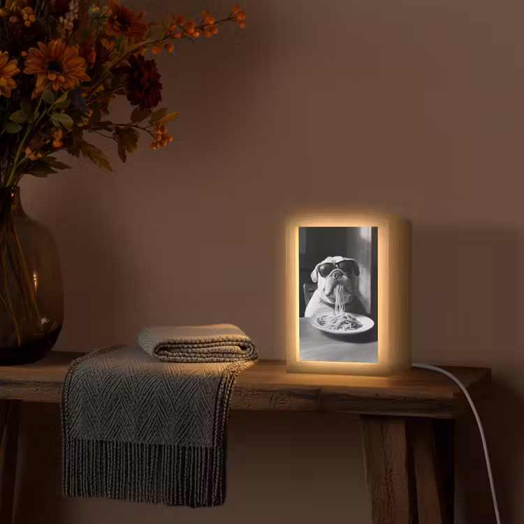 Hond - Bulldog - Pasta - Bril - Stoer - Dieren Light Box met kabel (Tafellamp) klein -sfeer4