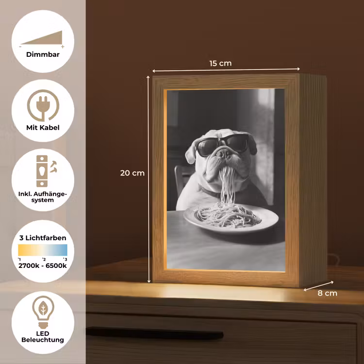 Hond - Bulldog - Pasta - Bril - Stoer - Dieren Light Box met kabel (Tafellamp) klein -USP_DE