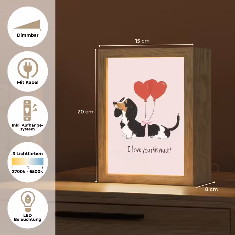 Hond - Teckel - Valentijn - Love Light Box met kabel (Tafellamp) klein -USP_DE