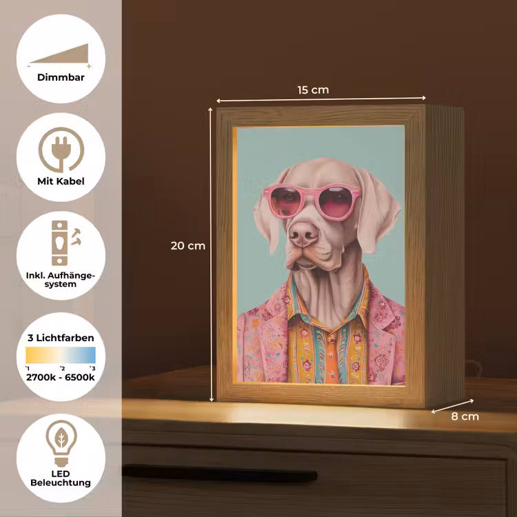 Hond - Overhemd - Bloemen - Bril Light Box met kabel (Tafellamp) klein -USP_DE