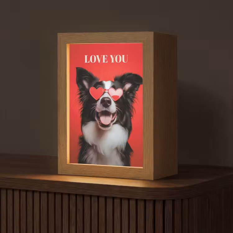 Hond - Hartjesbril - Loveyou - Rood Light Box met kabel (Tafellamp) klein -z3d_website