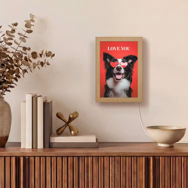 Hond - Hartjesbril - Loveyou - Rood Light Box met kabel (Tafellamp) klein -sfeer2