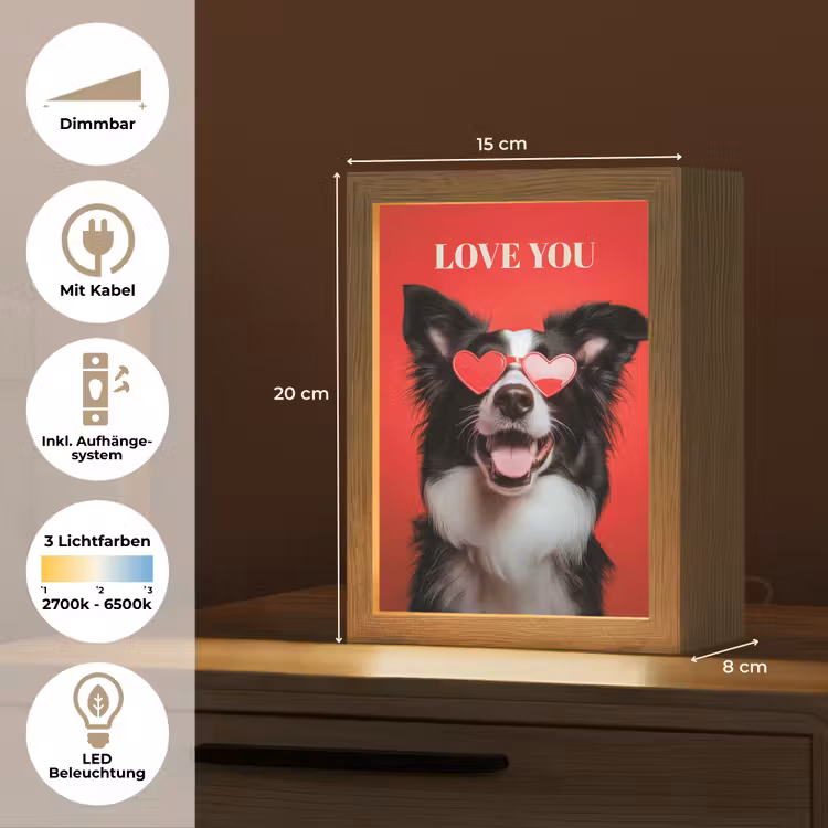 Hond - Hartjesbril - Loveyou - Rood Light Box met kabel (Tafellamp) klein -USP_DE