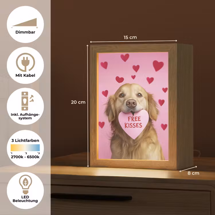 Hond - Kiss- Valentijn - Hartjes Light Box met kabel (Tafellamp) klein -USP_DE