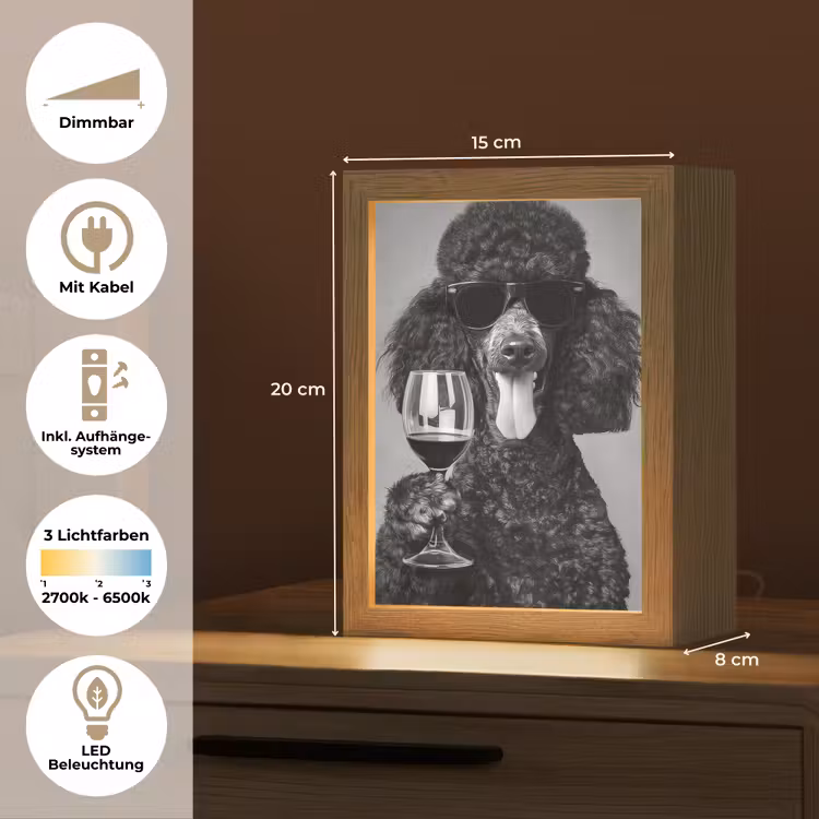 Hond - Krullen - Zonnebril - Wijn Light Box met kabel (Tafellamp) klein -USP_DE
