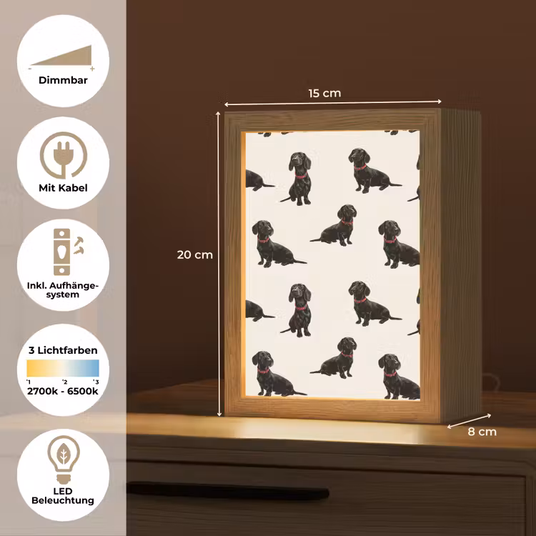 Hond - Patroon - Zwart Light Box met kabel (Tafellamp) klein 925 -USP_DE