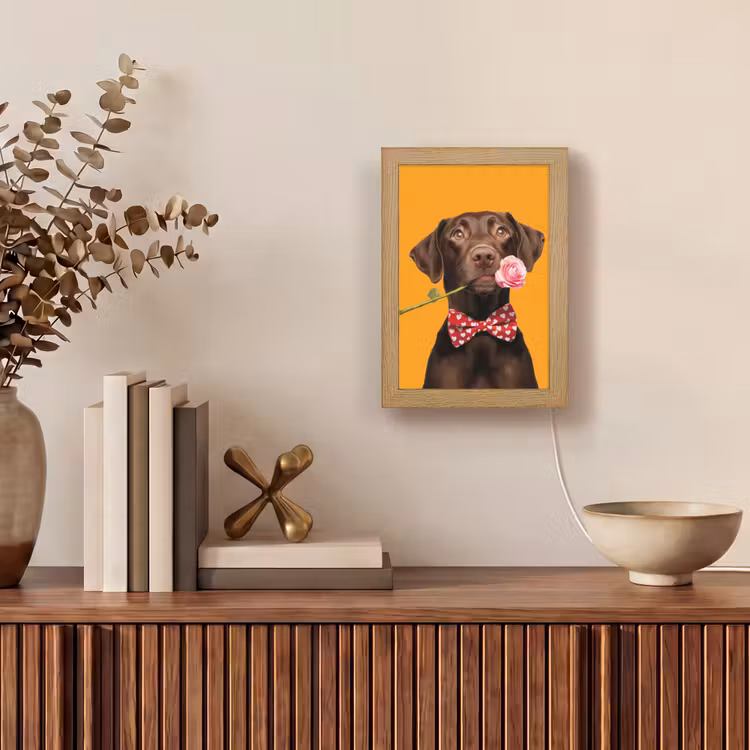 Hond - Oranje - Roos - Valentijn Light Box met kabel (Tafellamp) klein -sfeer2