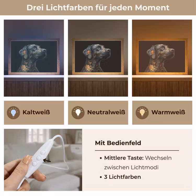 Hond - Zwart - Bloemen Light Box met kabel (Tafellamp) klein -USP_lichtkleurDE