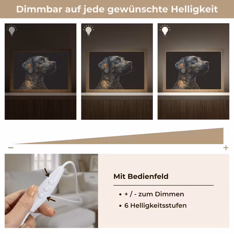 Hond - Zwart - Bloemen Light Box met kabel (Tafellamp) klein -USP_dimbaarDE