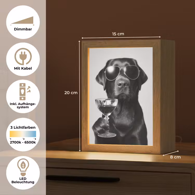 Hond - Zwart - Wijnglas - Zonnebril Light Box met kabel (Tafellamp) klein -USP_DE