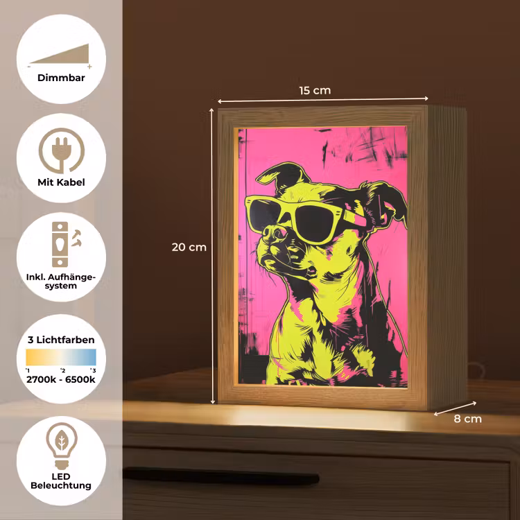 Hond - Zonnebril - Roze - Art Light Box met kabel (Tafellamp) klein -USP_DE