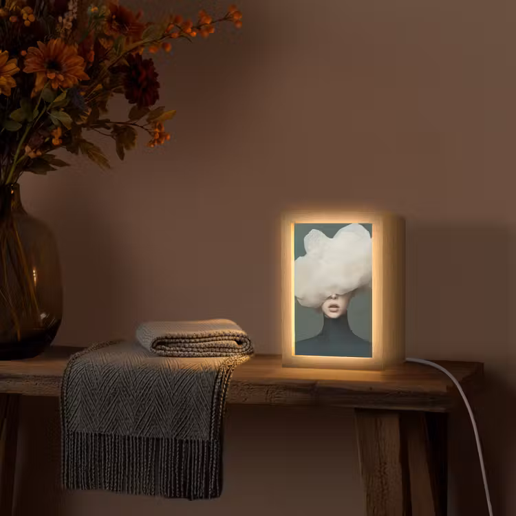 Hoed - Vrouw - Beige Light Box met kabel (Tafellamp) klein -sfeer4