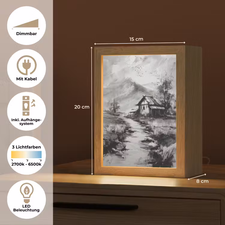Hut - Grijs - Bergen - Mistig Light Box met kabel (Tafellamp) klein -USP_DE