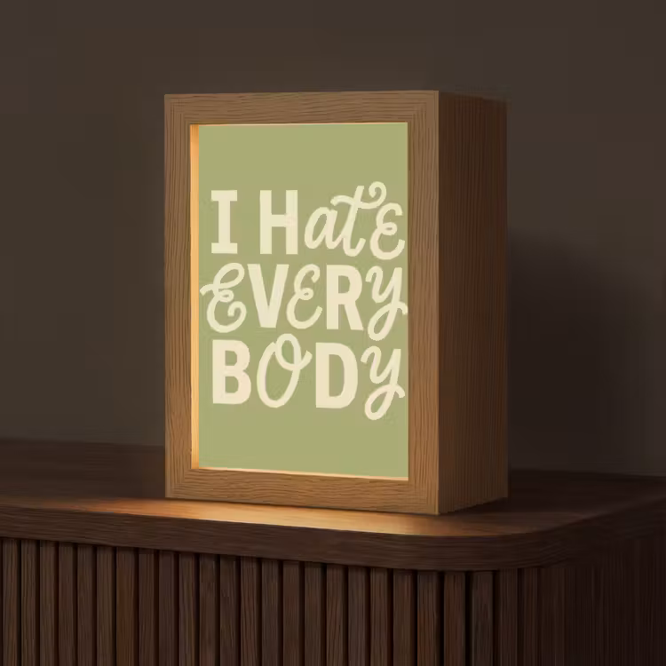 I hate everybody - Groen - Retro Light Box met kabel (Tafellamp) klein -z3d_website