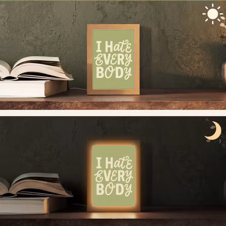 I hate everybody - Groen - Retro Light Box met kabel (Tafellamp) klein -sfeer3