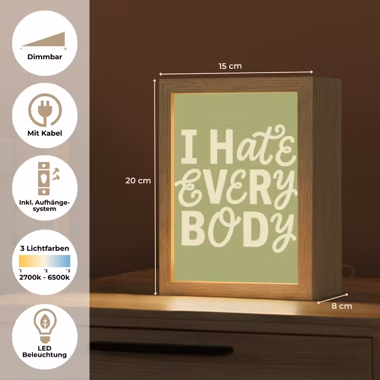 I hate everybody - Groen - Retro Light Box met kabel (Tafellamp) klein -USP_DE